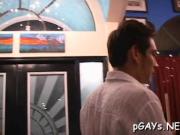 Group of gays enjoy anal action