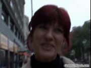 Nasty blonde whore gets horny talking with a guy outdoo