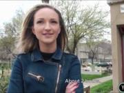 Eurobabe Melanie flashes her boobs and pounded for cash