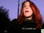 Redhead amateur bangs POV in public