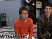 Gay guys Leon Cums while getting his caboose nailed har