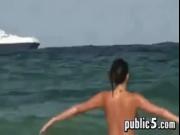Naked Girl Gets Wet At A Beach