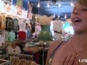 Naughty girls playing with big asses in public