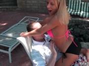 Nasty aroused babes in sexy bikini getting naked outdoo