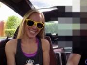 Slim blonde gives the pawn man a blowjob