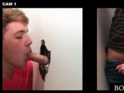 Teen gay fellating straight cock on gloryhole
