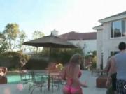 College girls fucked in hardcore gangbang at pool party