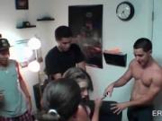 College chicks deep throated in dorm room orgy