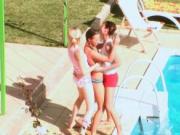 Lesbo 3some at the pool with Natasha Shy getting cunt l