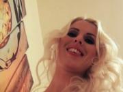 Shaved pussy blonde riding dick in reverse