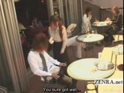 Subtitled Japanese public cafe erection wiping waitress