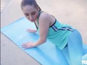 Petite babe Hayden Hennessy is doing her yoga and ends