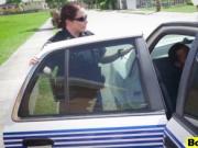 Outdoor interracial threesome with nasty police officer