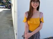 Brunette babe Shae shows tits and rides strangers dick