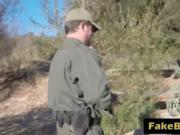 Amateur sluts fuck in threesome with fake border patrol