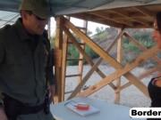 Pretty teen gets banged by border guard outdoors