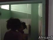 Amateur African lesbians having fun in the bathroom