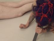 Ropes and vibrators in her deep asshole fucked by a pig