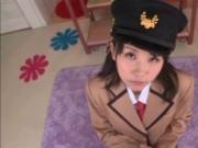 POV asian handjob with sexy girl in police uniform