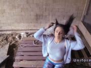 Fake cop fucks busty babe in jeans in the barn