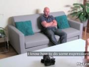 Hot strong bald guy is having an interview as a porn mo