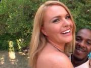 Horny housewife flashing assets seduces a black dude