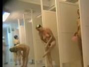 group naked females caught in public shower room