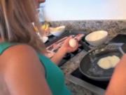 Girl cooking takes a break for BJ in POV style