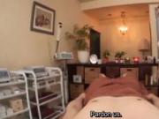 Subtitled CFNM POV Japanese massage milf double handjob