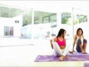 Two lesbian teens trying out naked yoga