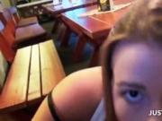 Gorgeous waitress sucking dick in a restaurant