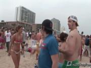 Group of horny party chicks having fun on a party beach