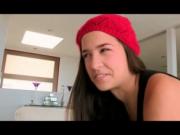 Busty teen strips and finger fucks herself