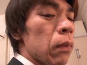 Sexy asian babe gets horny sucking on a an hard cock by