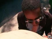 Dirty black gay dude sucks stiff white rod and gets his