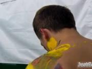 Texas male gay twinks Splashed and smeared with colorfu