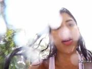 Wet Latina girlfriend bangs by the outdoor pool