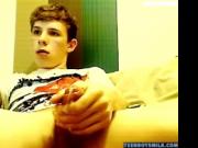 Webcam slut boy jerks and cums after class