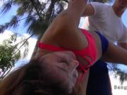 Dude helps Asian Milf doing yoga outdoor