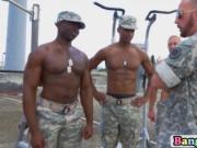Military man gives head to big dicks on knees