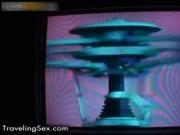 Brunette babe gets horny talking with a guy by Travelin