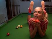 Cute russian doll Sasha masturbating on a pool table