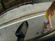 Big titted teen takes a ride and pounded