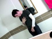 Emo dude Ashley Hawkes jerks off his cock in the bathro