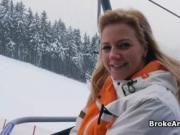 Showing big tits on ski lift