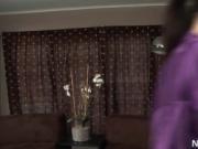 Hot brunette babe gets naked and gives great massage by