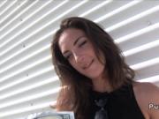 Brunette student sucks dick in car in public