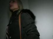 Blonde fucked from behind in public