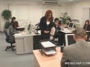 Japanese babe gets roped to her office chair and fucked