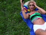 Blonde sun bathing and fucking pov in public